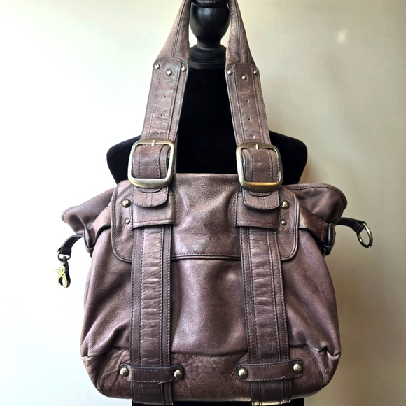 Sabina Handbags - Sabina New York Gray Leather Boho Satchel Shoulder Hand Bag Purse